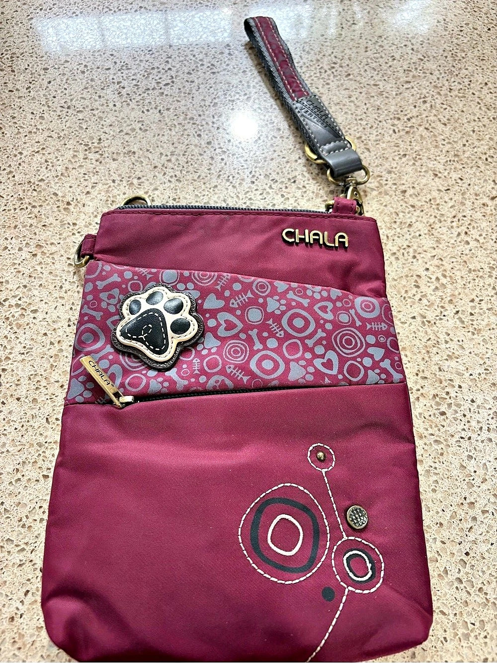 Chala Paw Print Cell Phone Crossbody / Wallet in Purple & Gray
